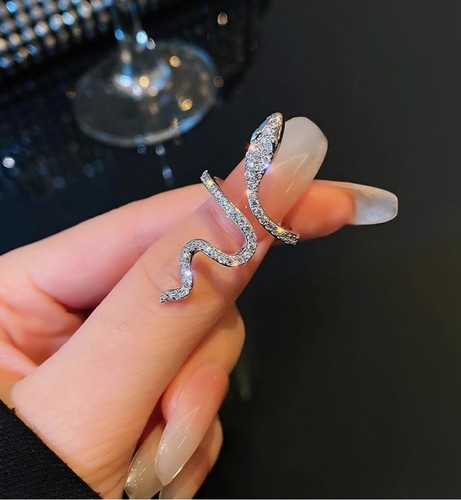 Silver adjustable snake - snake, ring