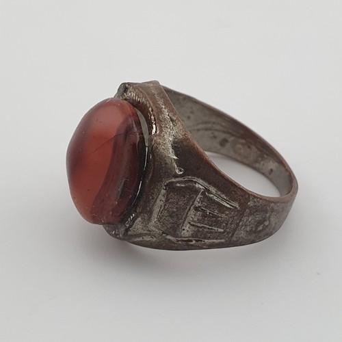 Antique brass ring with agate - ring,