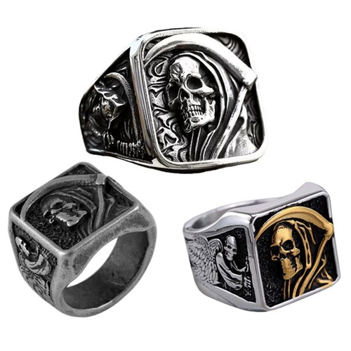 Mens biker gothic skull ring - mens,