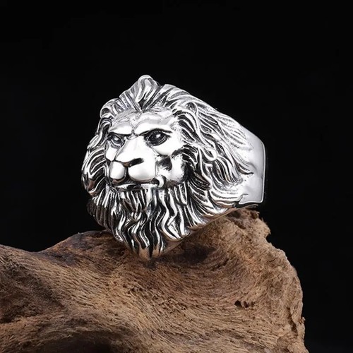 Men retro lion head ring - retro,