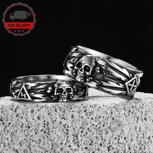 Stainless steel skull ring men - stainless,