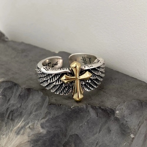 Retro cross feather ring - feather,