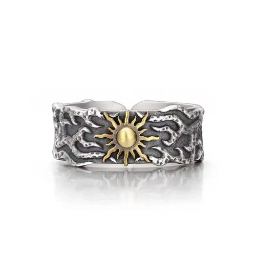 Retro silver sun ring men - retro,