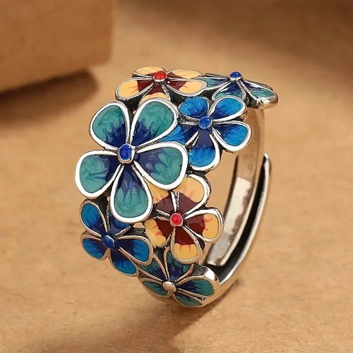 Retro ethnic flower ring - flower,