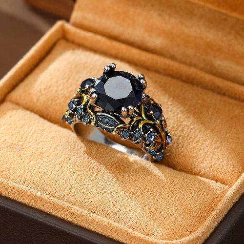 Women blue zircon leaf ring - zircon,